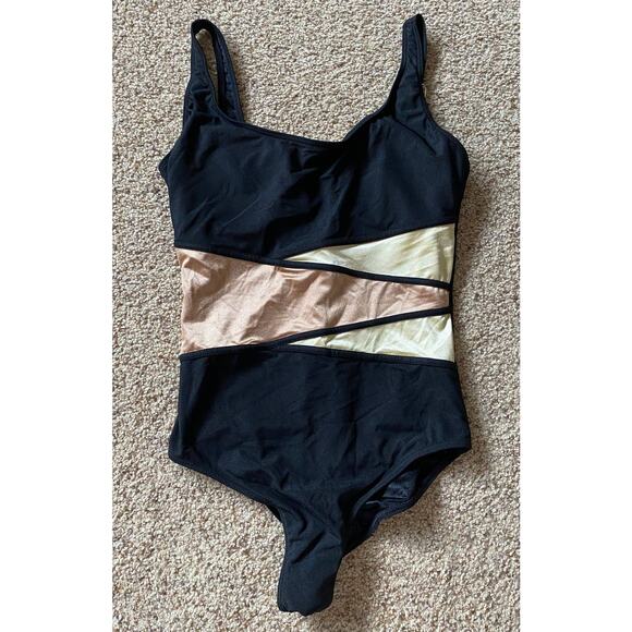Suit Yourself! One Piece Swimsuit Tummy Thinner Black Gold 28-0673-5 Swim 16 - Picture 7 of 12